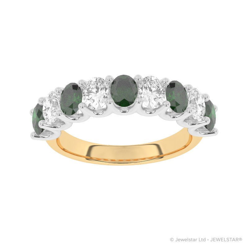 R-81340-EM-Y  Lab Diamond & Emerald Nine Stone Ring