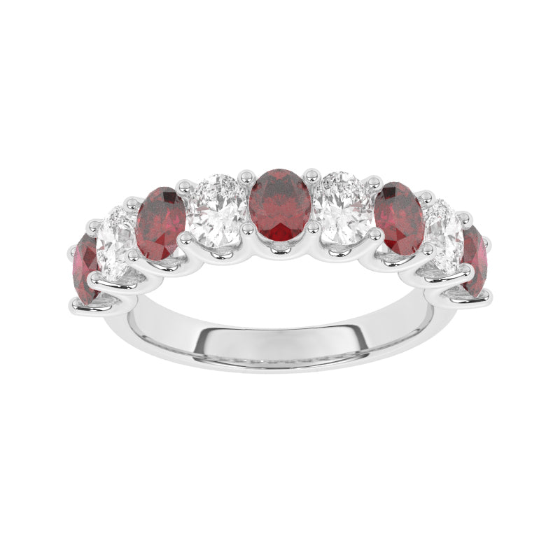 R-81340-RU-W  Lab Diamond & Ruby Nine Stone Ring