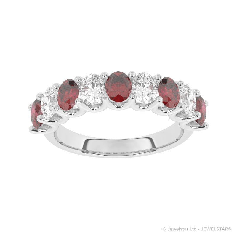 R-81340-RU-W  Lab Diamond & Ruby Nine Stone Ring
