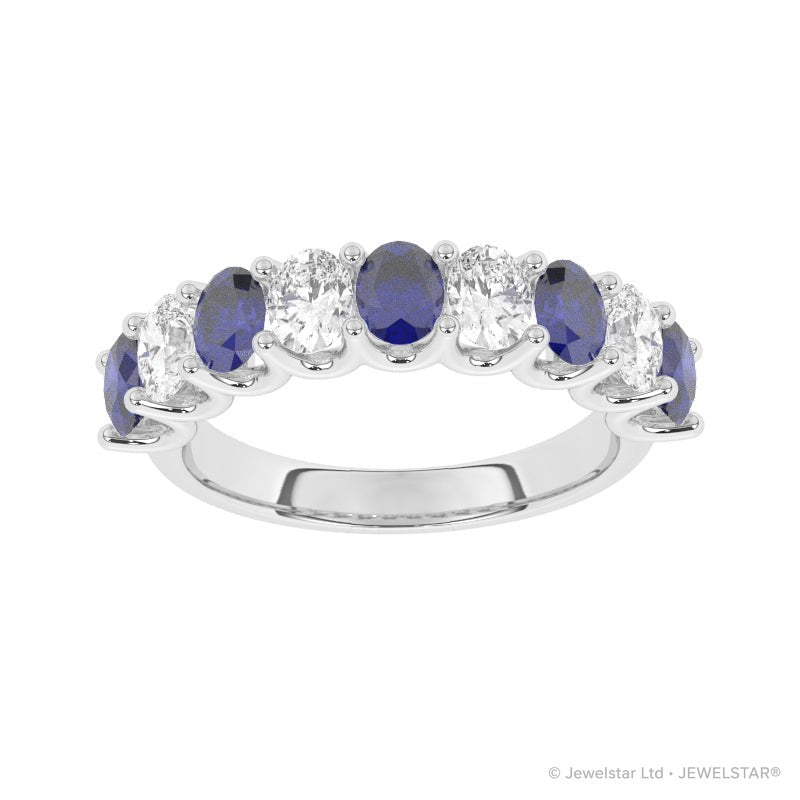 R-81340-SA-W  Lab Diamond & Sapphire Nine Stone Ring