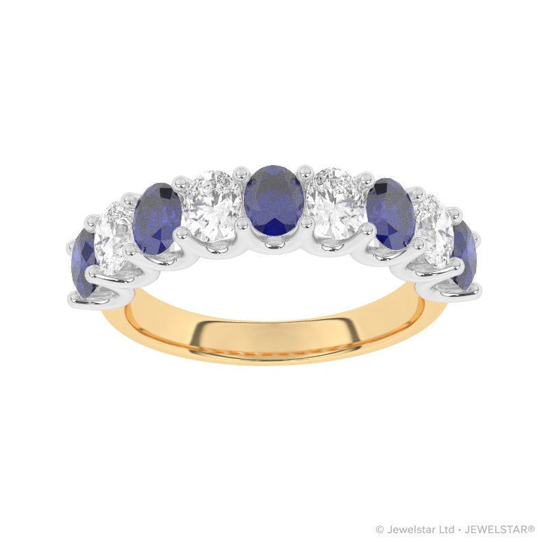 R-81340-SA-Y  Lab Diamond & Sapphire Nine Stone Ring