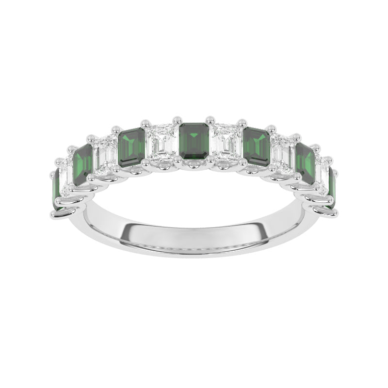 R-81420-EM-W  Lab Diamond & Emerald Thirteen Stone Ring