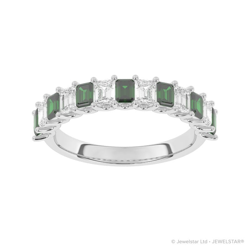 R-81420-EM-W  Lab Diamond & Emerald Thirteen Stone Ring