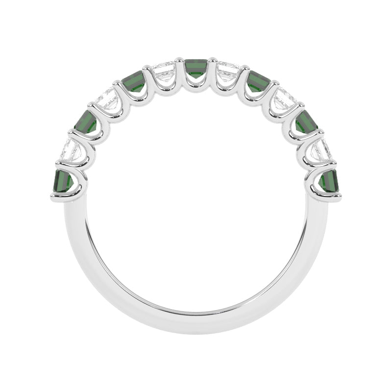 R-81420-EM-W  Lab Diamond & Emerald Thirteen Stone Ring