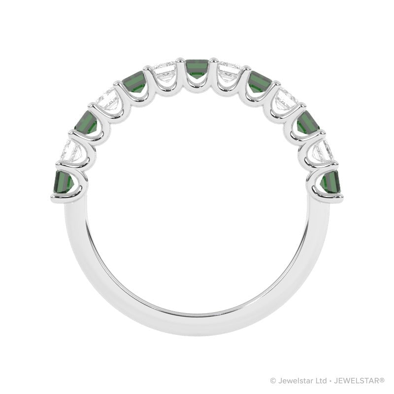 R-81420-EM-W  Lab Diamond & Emerald Thirteen Stone Ring