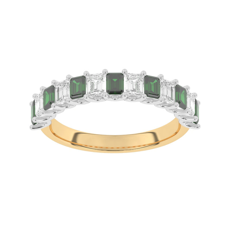 R-81420-EM-Y  Lab Diamond & Emerald Thirteen Stone Ring