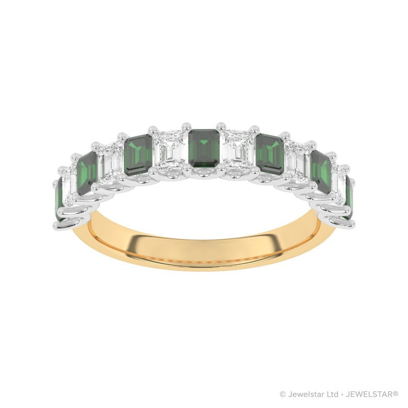 R-81420-EM-Y  Lab Diamond & Emerald Thirteen Stone Ring