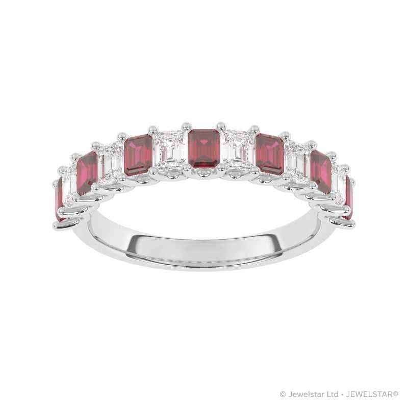 R-81420-RU-W  Lab Diamond & Ruby Thirteen Stone Ring