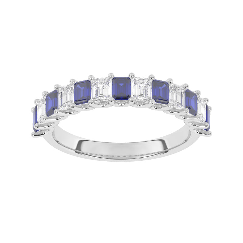 R-81420-SA-W  Lab Diamond & Sapphire Thirteen Stone Ring