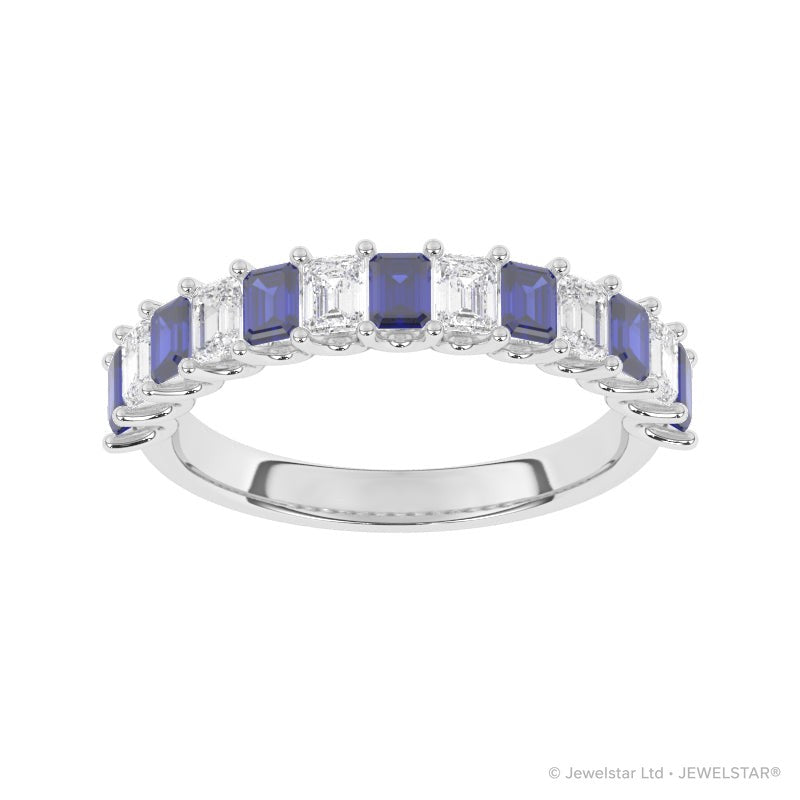 R-81420-SA-W  Lab Diamond & Sapphire Thirteen Stone Ring