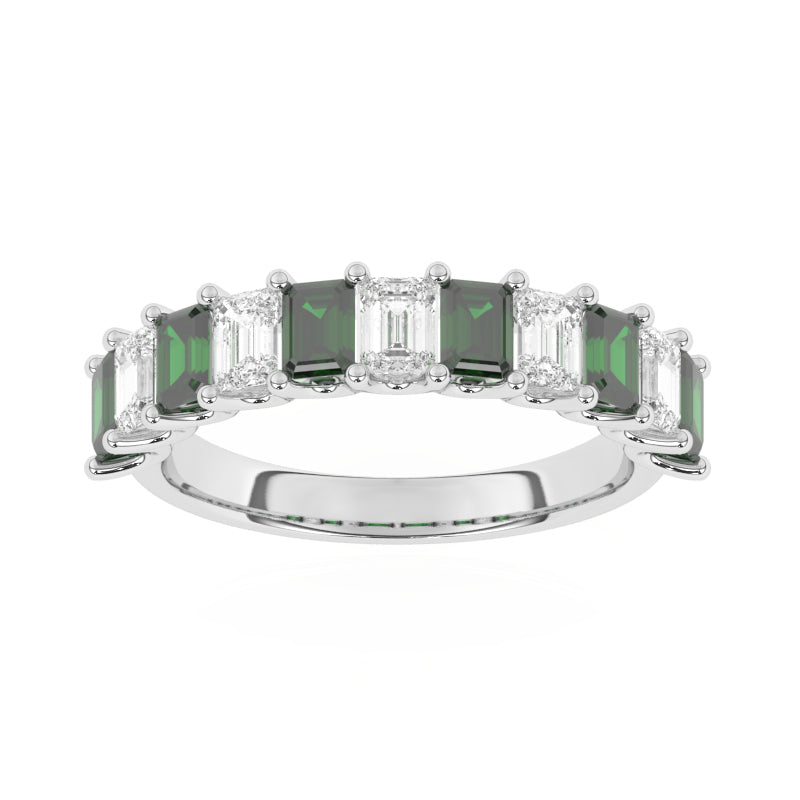 R-81440-EM-W  Lab Diamond & Emerald Eleven Stone Ring