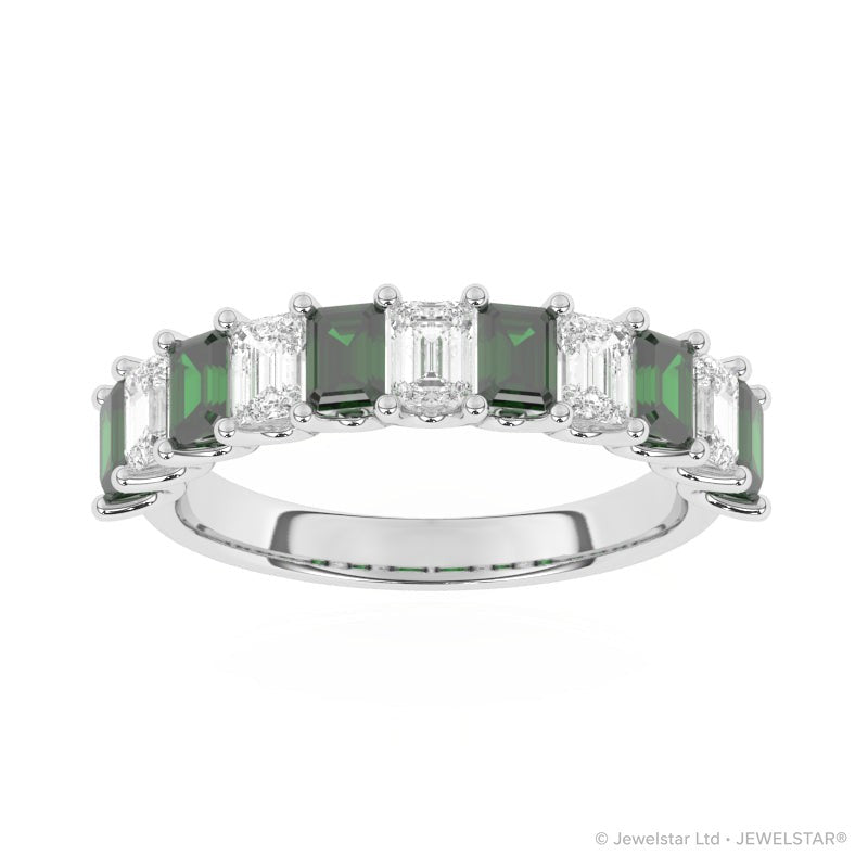 R-81440-EM-W  Lab Diamond & Emerald Eleven Stone Ring