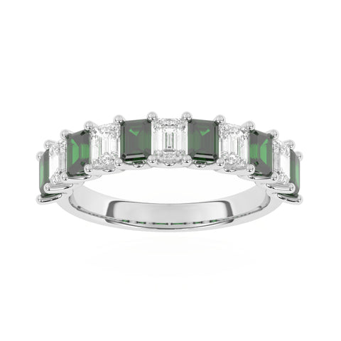 R-81440-EM-W  Lab Diamond & Emerald Eleven Stone Ring (EGL Report Included)