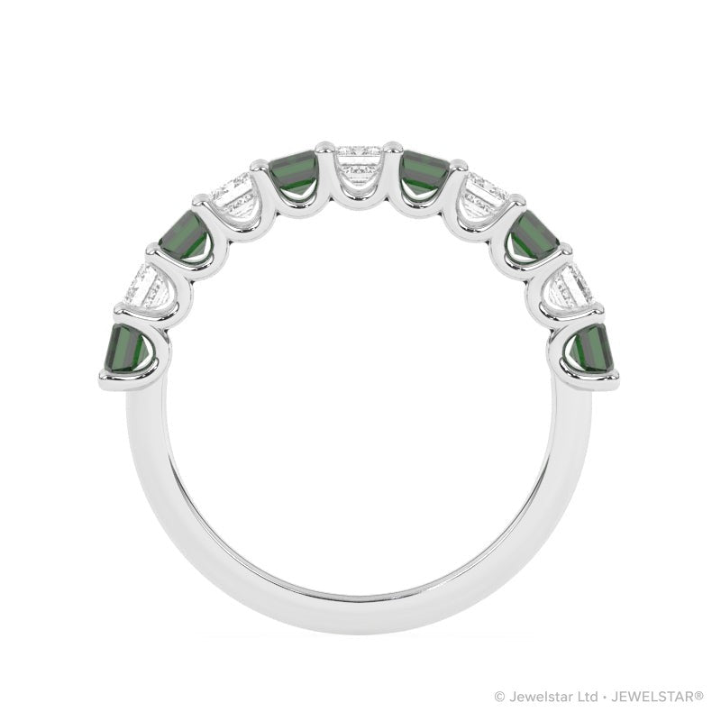 R-81440-EM-W  Lab Diamond & Emerald Eleven Stone Ring