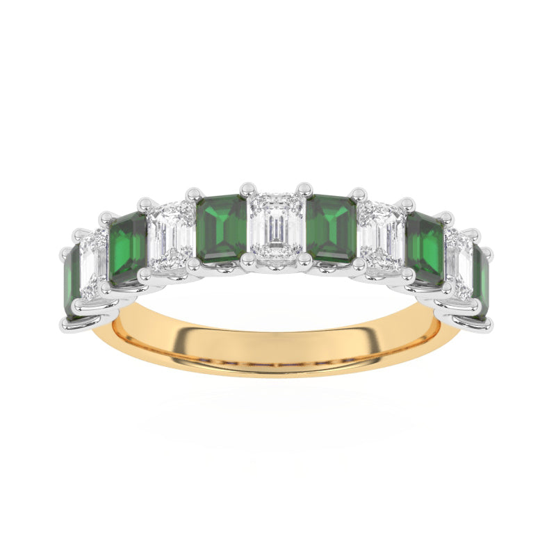R-81440-EM-Y  Lab Diamond & Emerald Eleven Stone Ring
