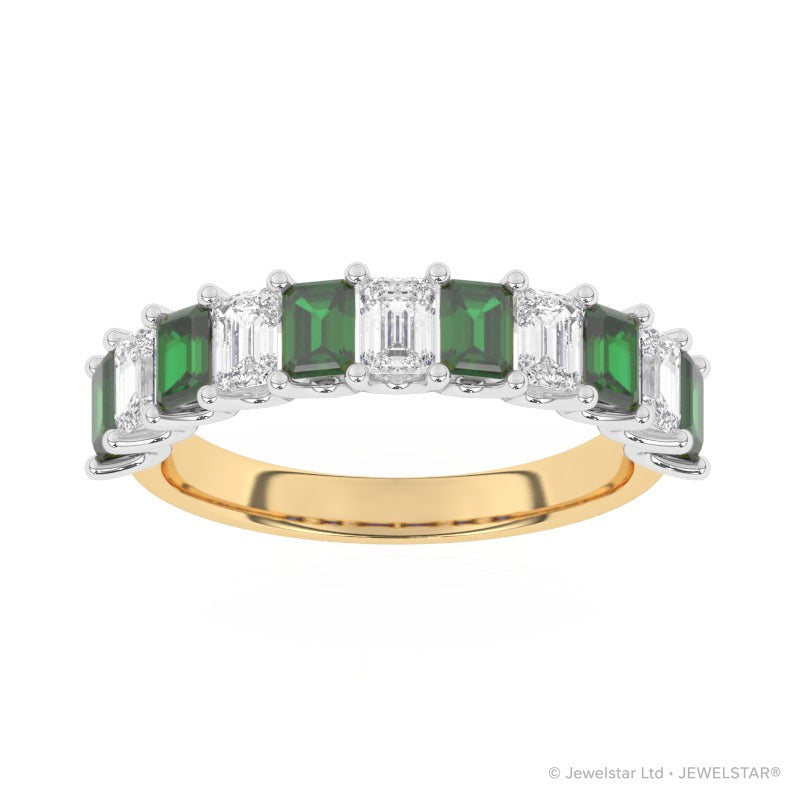 R-81440-EM-Y  Lab Diamond & Emerald Eleven Stone Ring