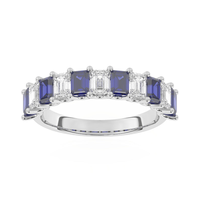 R-81440-SA-W  Lab Diamond & Sapphire Eleven Stone Ring