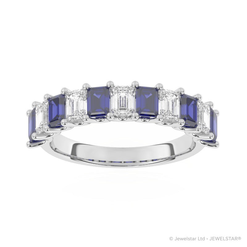 R-81440-SA-W  Lab Diamond & Sapphire Eleven Stone Ring
