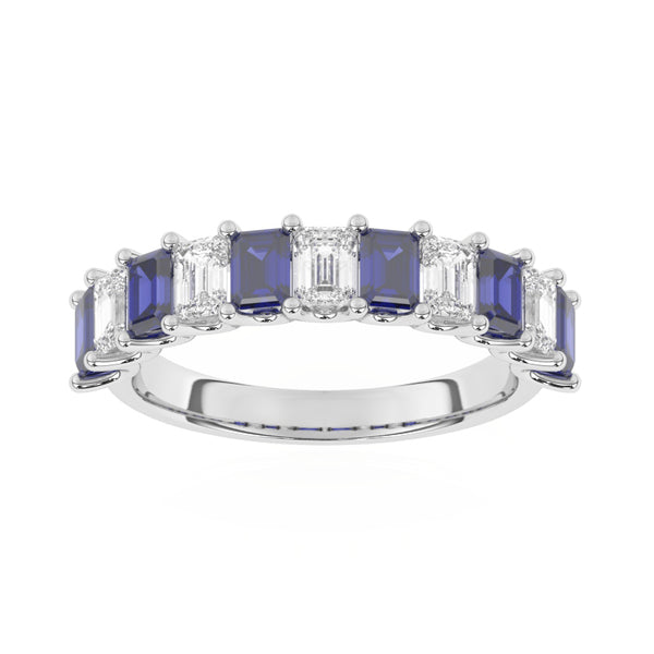 R-81440-SA-W  Lab Diamond & Sapphire Eleven Stone Ring (EGL Report Included)