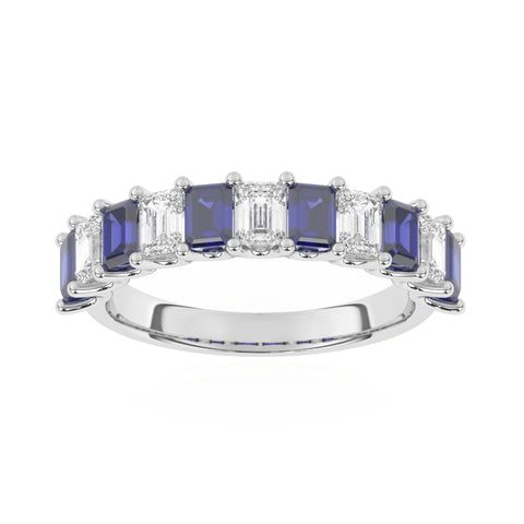 R-81440-SA-W  Lab Diamond & Sapphire Eleven Stone Ring (EGL Report Included)