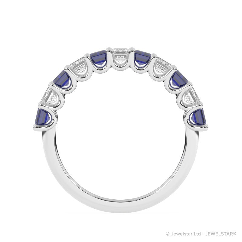 R-81440-SA-W  Lab Diamond & Sapphire Eleven Stone Ring