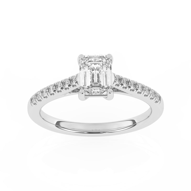 R-81502-AD-W  1.20ct D/VS Emerald Cut Lab Diamond Solitaire Ring & Diamond Set Shoulders (IGI Report Included)