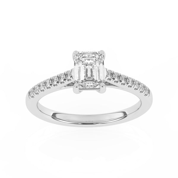 R-81502-AD-W  1.20ct D/VS Emerald Cut Lab Diamond Solitaire Ring & Diamond Set Shoulders (IGI Report Included)
