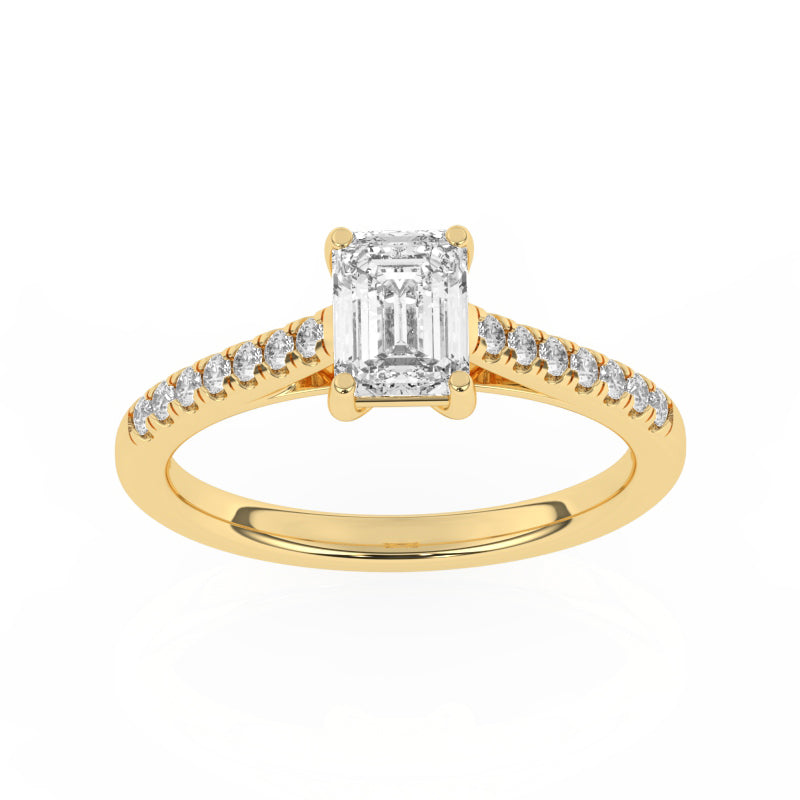 R-81502-AD-Y  1.20ct D/VS Emerald Cut Lab Diamond Solitaire Ring & Diamond Set Shoulders