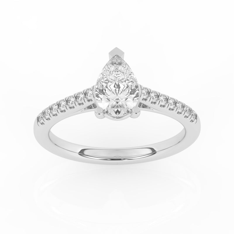 R-81504-AD-W  1.20ct D/VS Pear Cut Lab Diamond Solitaire Ring & Diamond Set Shoulders (IGI Report Included)