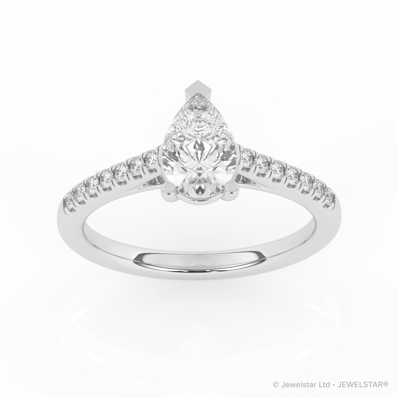 R-81504-AD-W  1.20ct D/VS Pear Cut Lab Diamond Solitaire Ring & Diamond Set Shoulders (IGI Report Included)