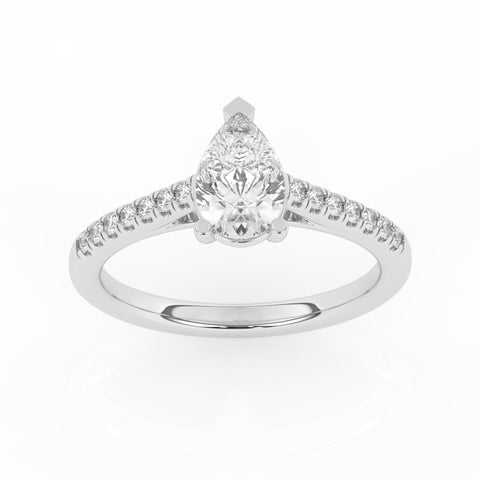 R-81504-AD-W  1.20ct D/VS Pear Cut Lab Diamond Solitaire Ring & Diamond Set Shoulders (IGI Report Included)