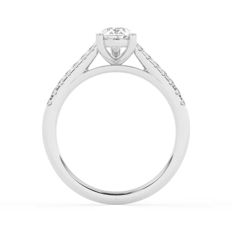 R-81504-AD-W  1.20ct D/VS Pear Cut Lab Diamond Solitaire Ring & Diamond Set Shoulders (IGI Report Included)
