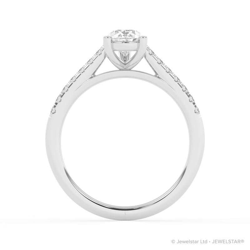 R-81504-AD-W  1.20ct D/VS Pear Cut Lab Diamond Solitaire Ring & Diamond Set Shoulders (IGI Report Included)