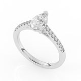 R-81504-AD-W  1.20ct D/VS Pear Cut Lab Diamond Solitaire Ring & Diamond Set Shoulders (IGI Report Included)