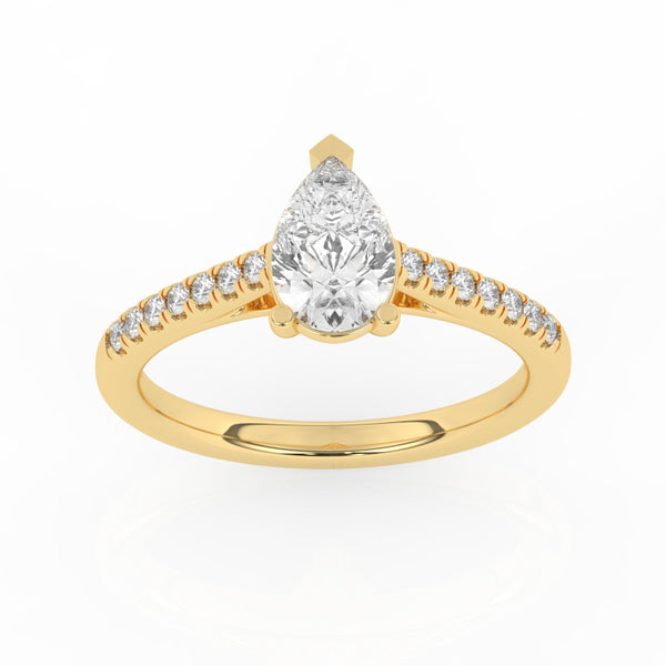 R-81504-AD-Y  1.20ct D/VS Pear Cut Lab Diamond Solitaire Ring & Diamond Set Shoulders (IGI Report Included)