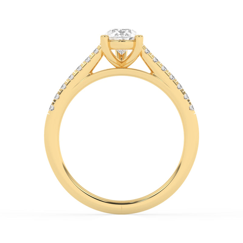 R-81504-AD-Y  1.20ct D/VS Pear Cut Lab Diamond Solitaire Ring & Diamond Set Shoulders