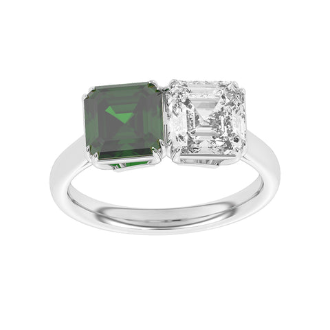R-82210-EM-W  Lab Diamond & Emerald Two Stone Ring F/VS (EGL Report Included)