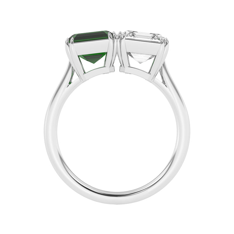 R-82210-EM-W  Lab Diamond & Emerald Two Stone Ring
