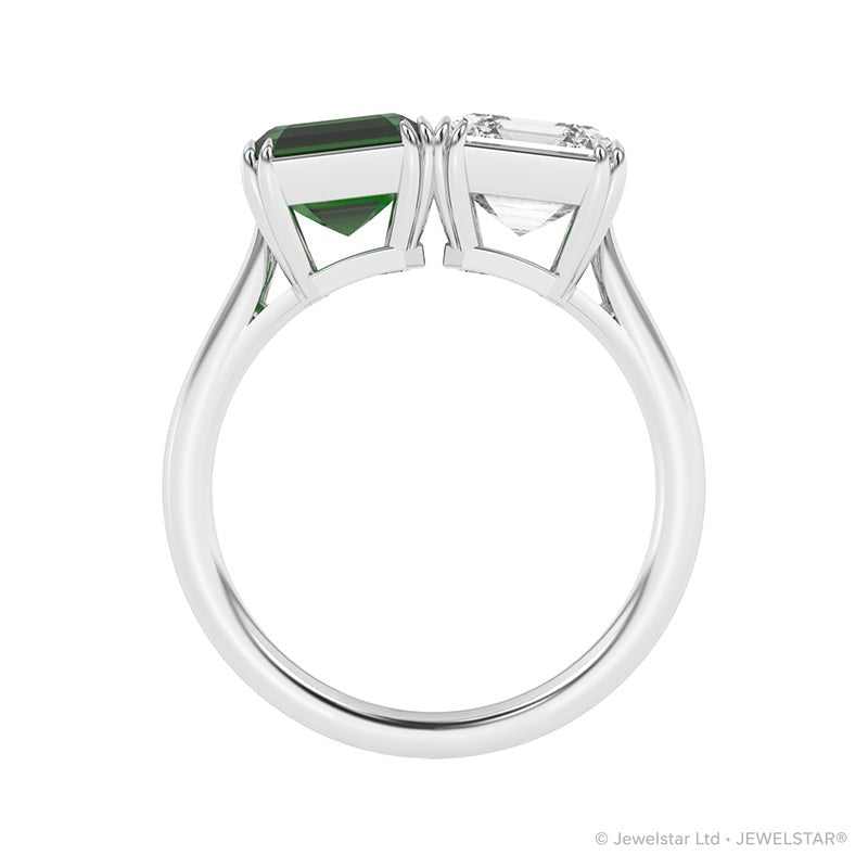 R-82210-EM-W  Lab Diamond & Emerald Two Stone Ring