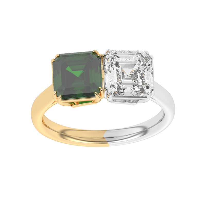 R-82210-EM-Y  Lab Diamond & Emerald Two Stone Ring