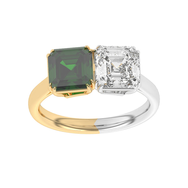 R-82210-EM-Y  Lab Diamond & Emerald Two Stone Ring F/VS (EGL Report Included)