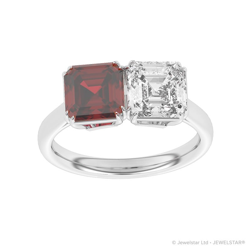 R-82210-RU-W  Lab Diamond & Ruby Two Stone Ring