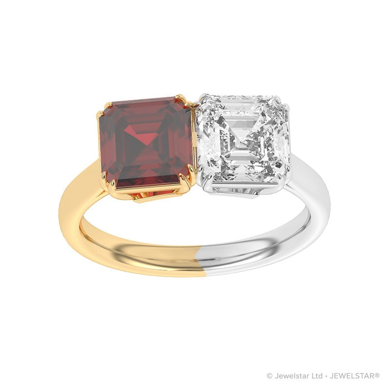 R-82210-RU-YW  Lab Diamond & Ruby Two Stone Ring