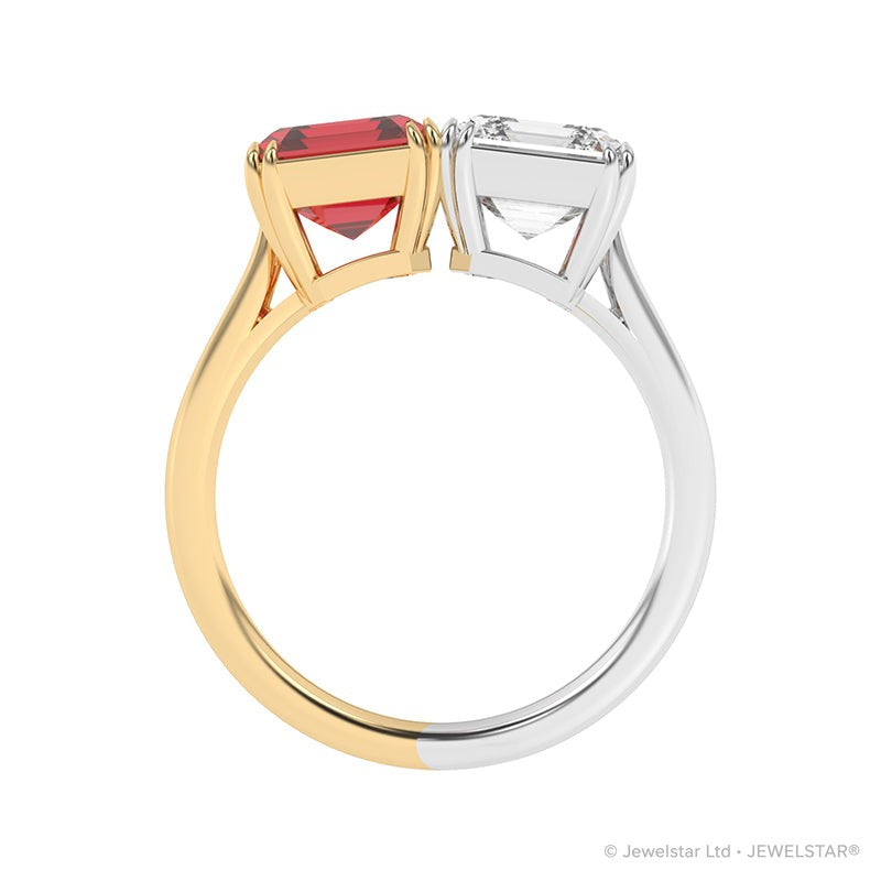 R-82210-RU-YW  Lab Diamond & Ruby Two Stone Ring