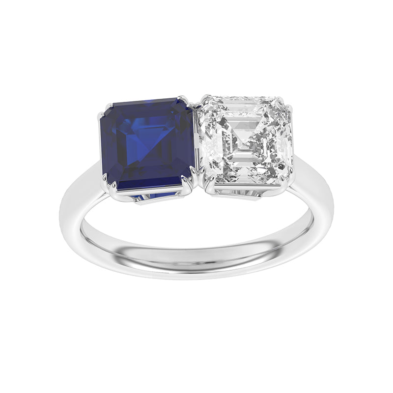 R-82210-SA-W  Lab Diamond & Sapphire Two Stone Ring