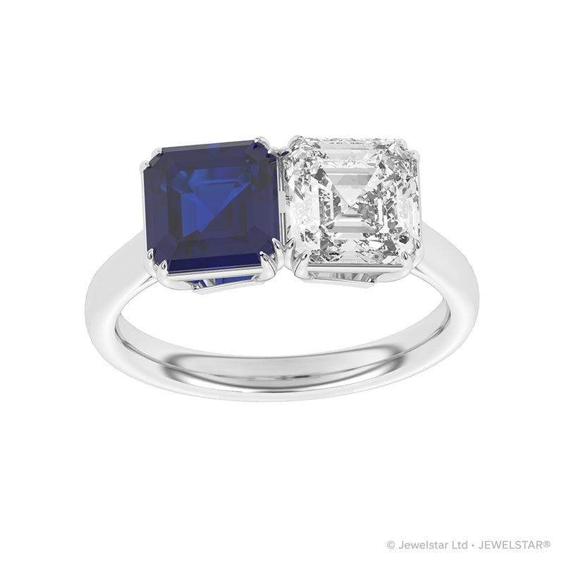 R-82210-SA-W  Lab Diamond & Sapphire Two Stone Ring
