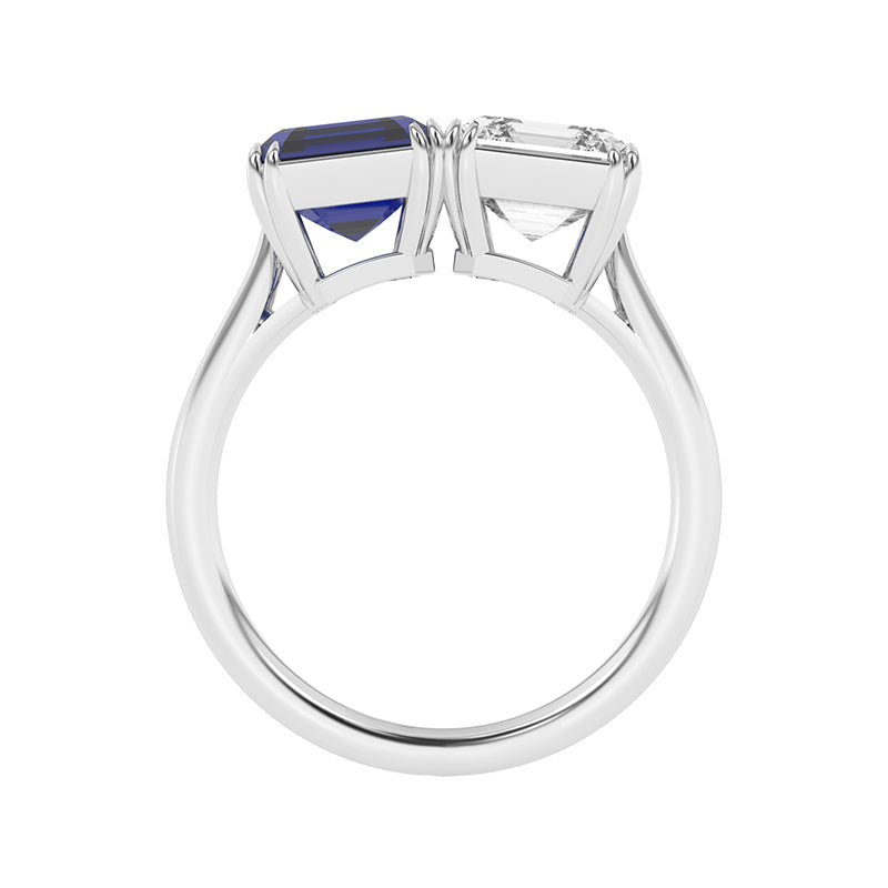 R-82210-SA-W  Lab Diamond & Sapphire Two Stone Ring