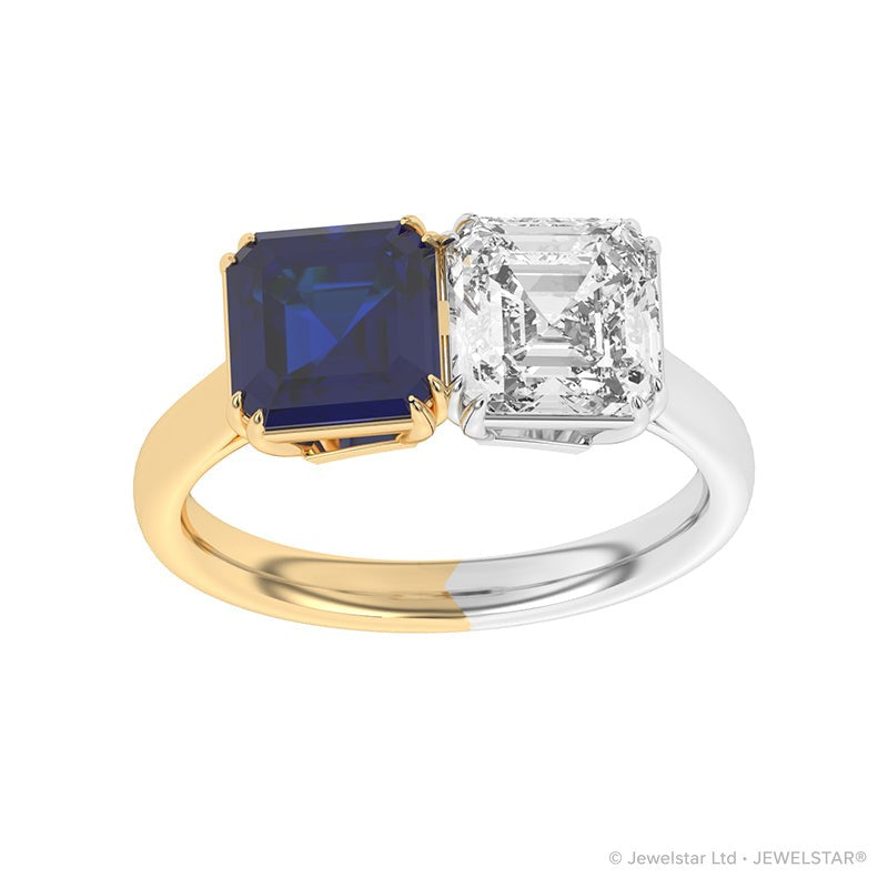 R-82210-SA-YW  Lab Diamond & Sapphire Two Stone Ring