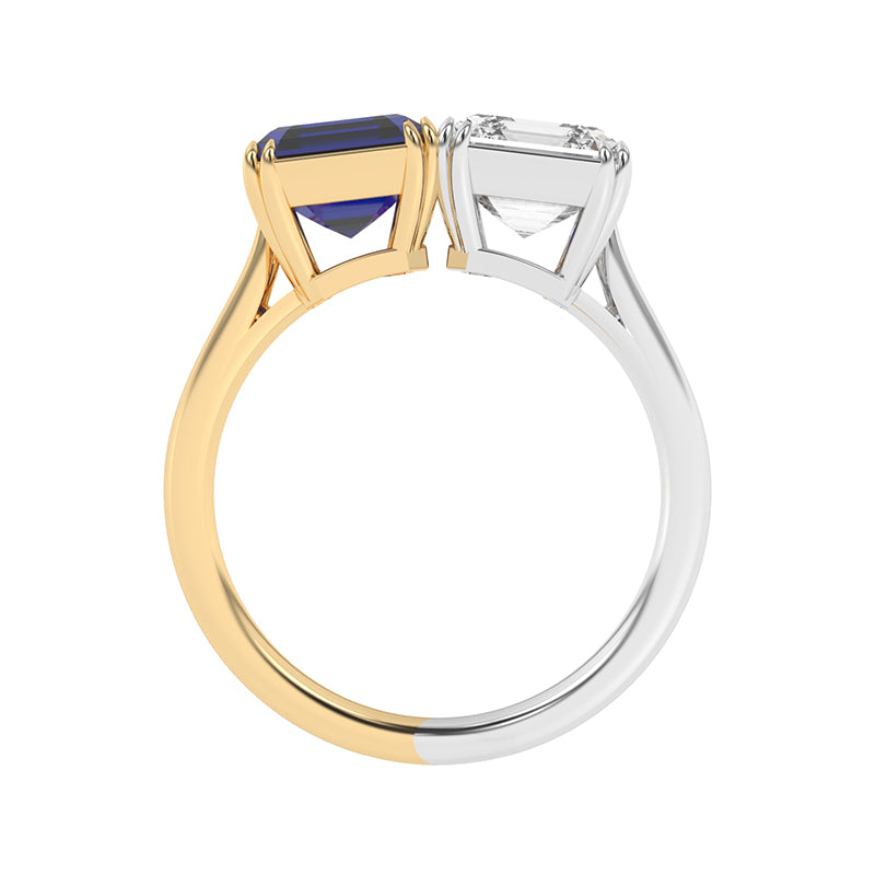 R-82210-SA-Y  Lab Diamond & Sapphire Two Stone Ring