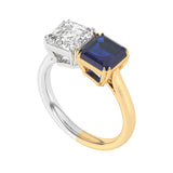 R-82210-SA-Y  Lab Diamond & Sapphire Two Stone Ring F/VS (EGL Report Included)
